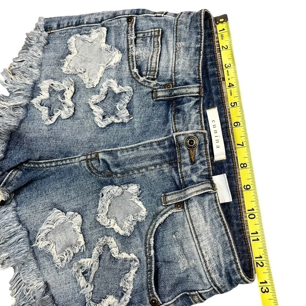 Eunina Blue Jean Shorts XS Lulu High Rise Cut Off Shortie Star Patches